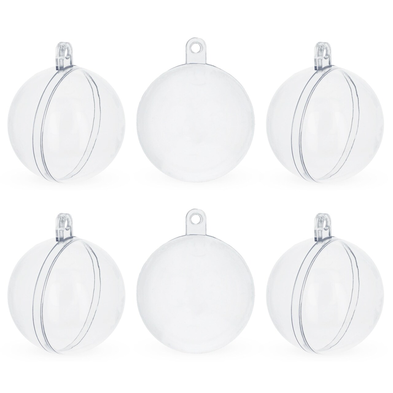 Set of 6 Clear Plastic Ball Ornaments 1.92 Inches (49 mm)